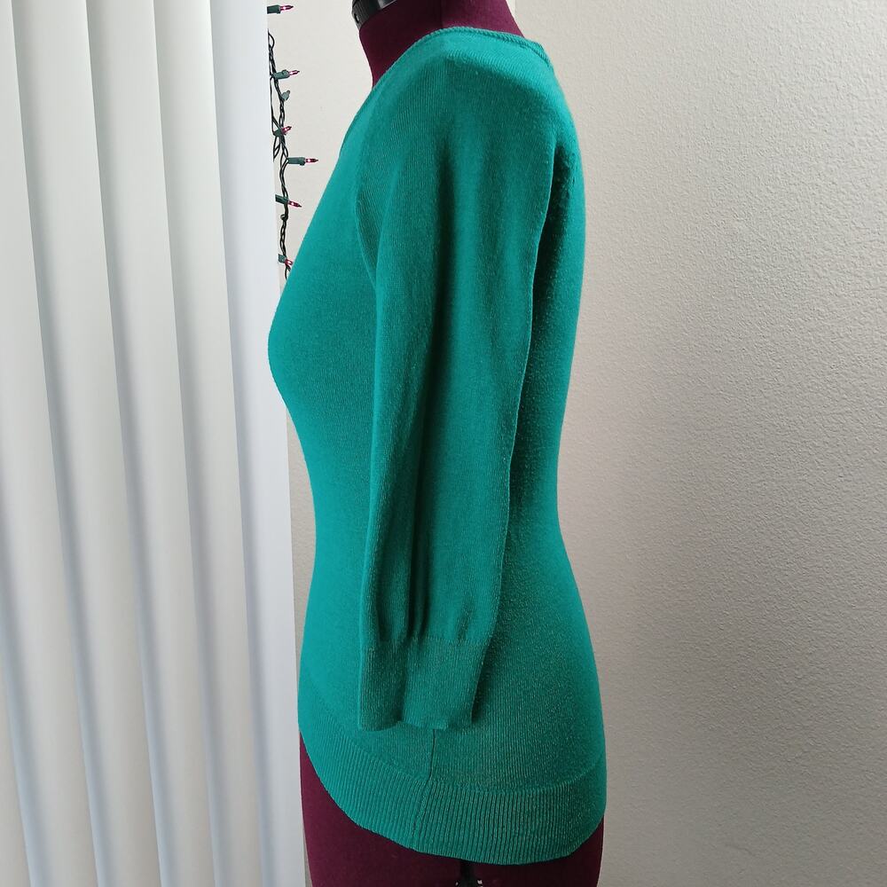 JCPenney Cashmere Blend Green Pullover Sweater S crew raglan 3/4 length sleeves - Picture 2 of 14